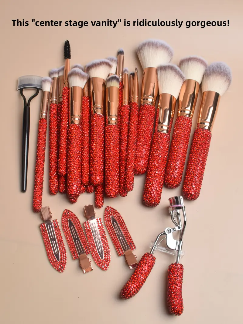 All-in-one makeup collection gorgeous full vanity set every essential tool shiny red design stunning makeup table