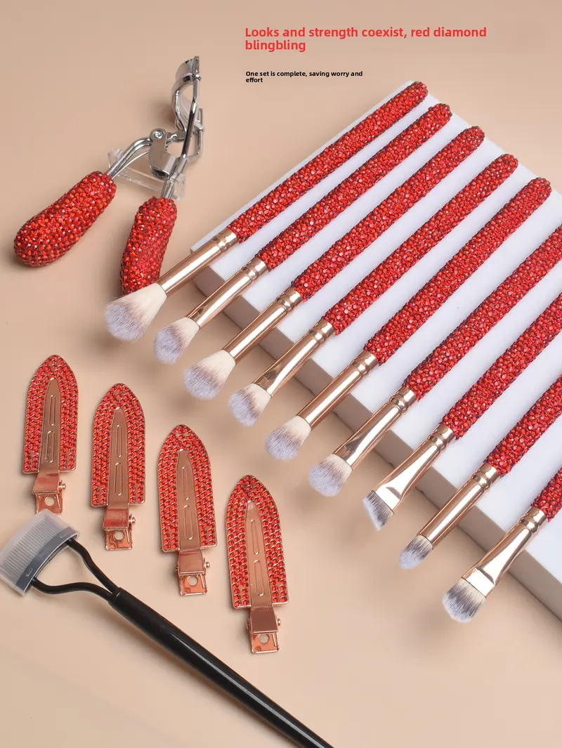 Full complete beauty kit brushes rhinestone clips lash curler all in one set meet full makeup needs save time and effort
