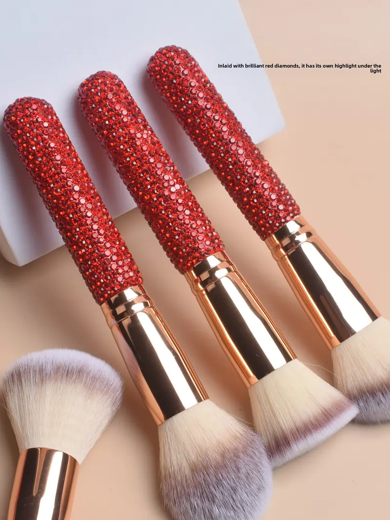Bling rhinestone handle inlaid with bright red rhinestones shines under light sturdy metal ferrule long time daily use