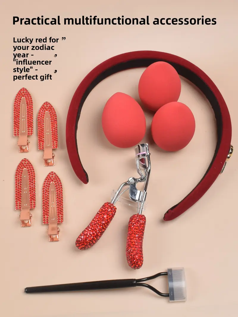 Practical beauty accessories lucky red styling beauty sponges hairband trendy influencer style perfect gift festivals