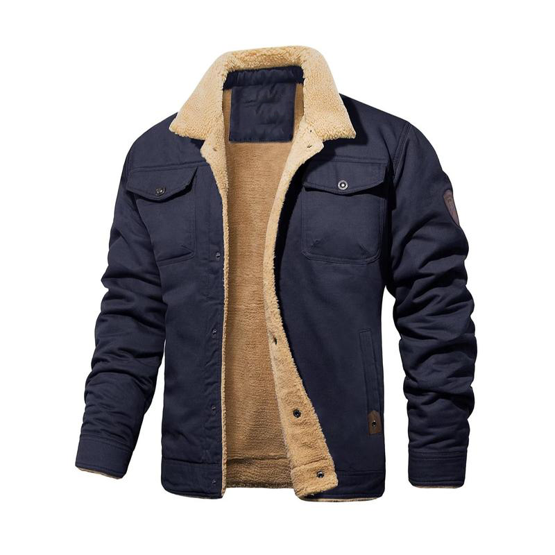 Men's Sherpa Lined Winter Trucker Jacket Cotton Fleece Casual Khaki