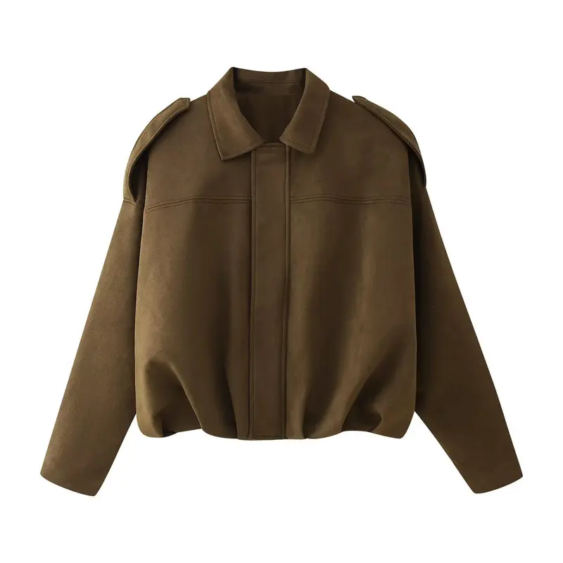 Women's Winter Vintage Collared Zipper Jacket - Oversized Outerwear for Ladies