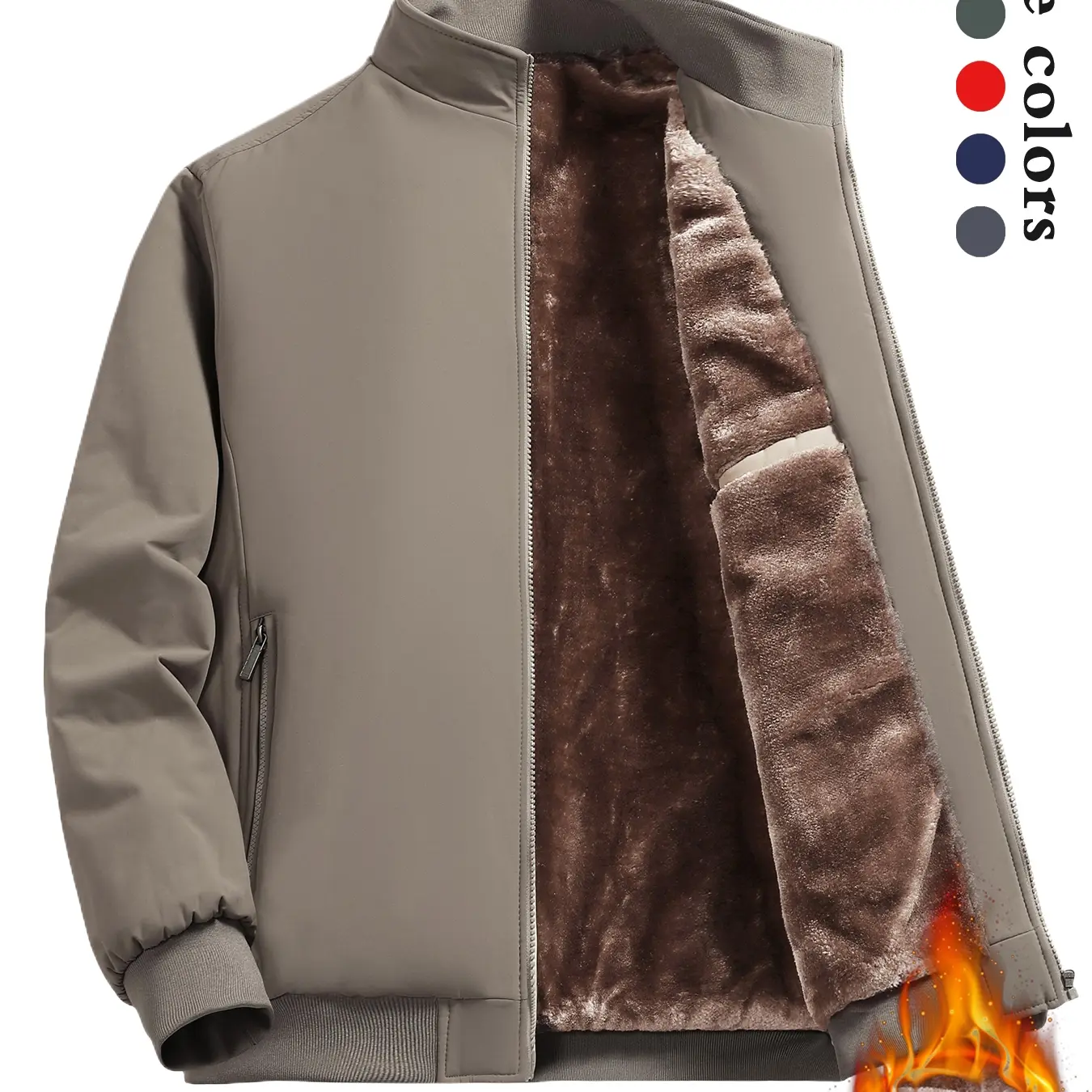 Men's Thick Thermal Lined Fleece Zip Up Jacket - Casual Short Outerwear