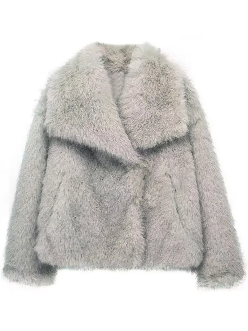 Classic collared neckline faux fur jacket added coverage and protection against cold weather polished timeless elegant look