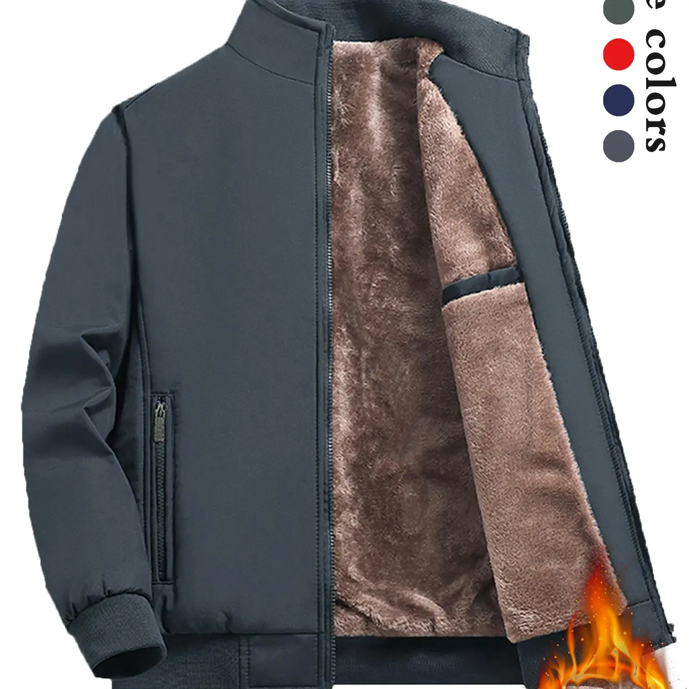 Men's Thick Thermal Lined Fleece Zip Up Jacket - Casual Short Outerwear