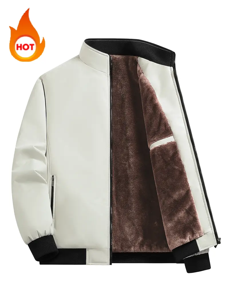 Men's Thick Thermal Lined Fleece Zip Up Jacket - Casual Short Outerwear