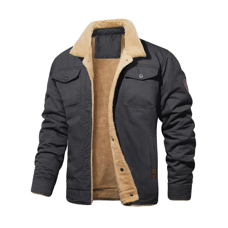 Men's Sherpa Lined Winter Trucker Jacket Cotton Fleece Casual Khaki