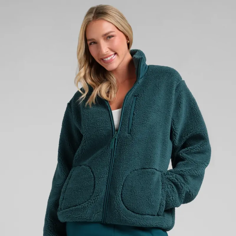 Teddy Full Zip Jacket| Plush High-Pile Jacket With Mock Neck & Full Zip