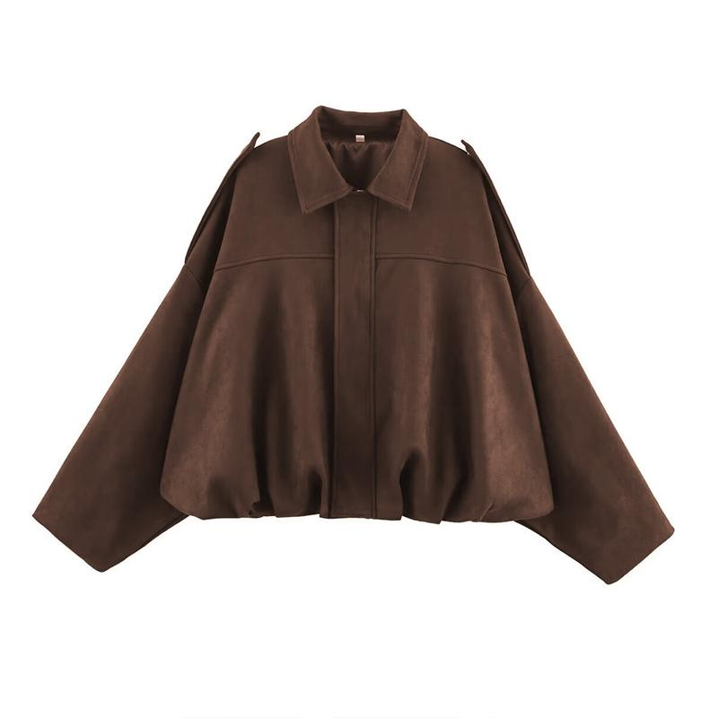 Women's Winter Vintage Collared Zipper Jacket - Oversized Outerwear for Ladies