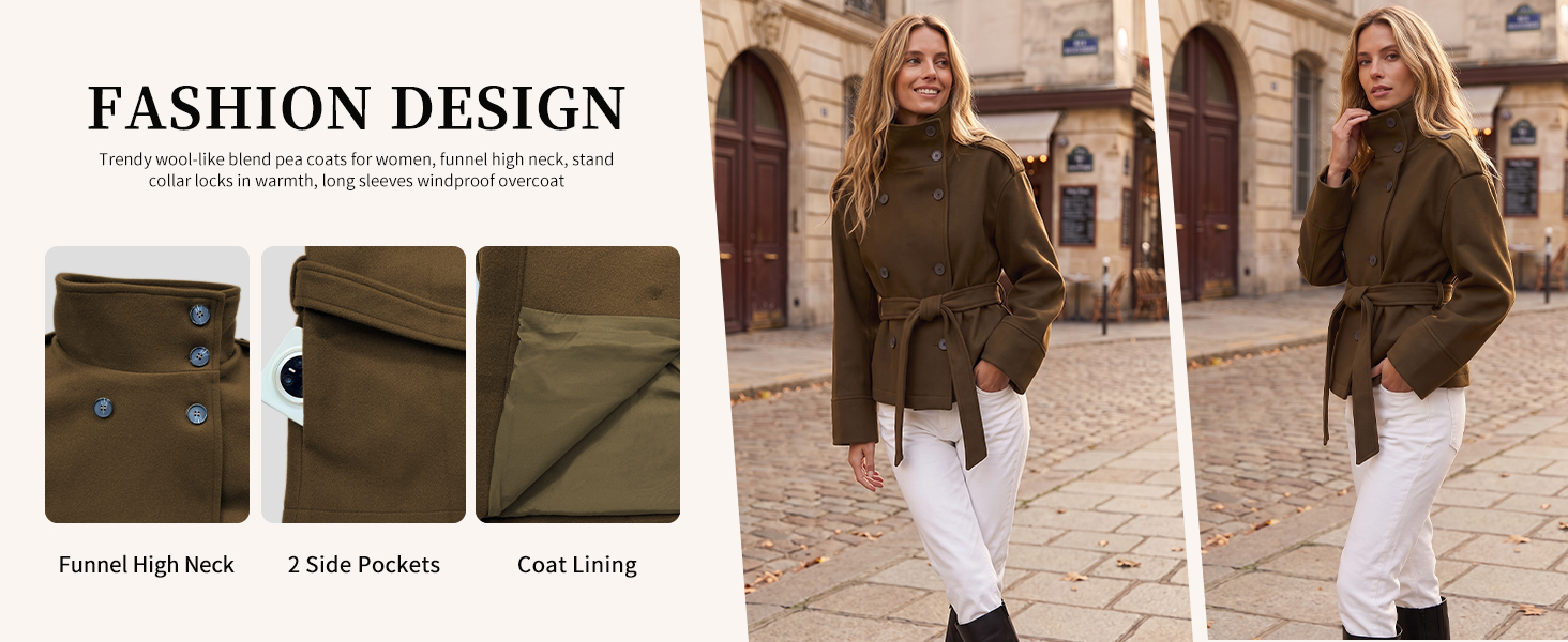 Loose fit womens short peacoat cropped length timeless minimalist short woolen trench coat fitting all cold transitional seasons