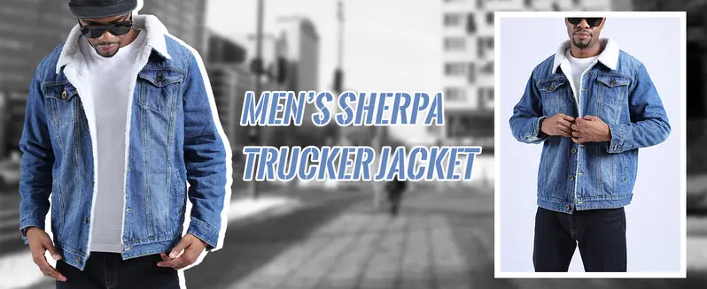 Kingapril Men's Cotton Sherpa Fleece Lined Denim Jacket - Warm Winter Button Front Trucker Cowboy Jean Jacket, Casual Soft, New Year Essential