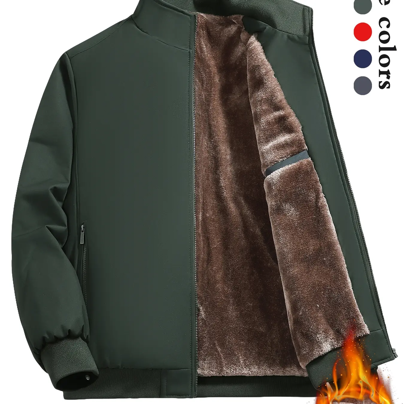 Men's Thick Thermal Lined Fleece Zip Up Jacket - Casual Short Outerwear