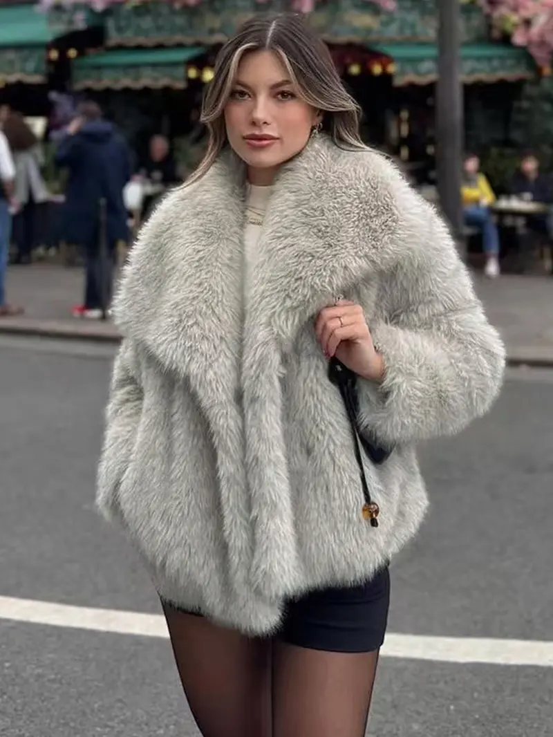 Premium faux fur fuzzy jacket with plush texture high quality soft touch luxury feel for women