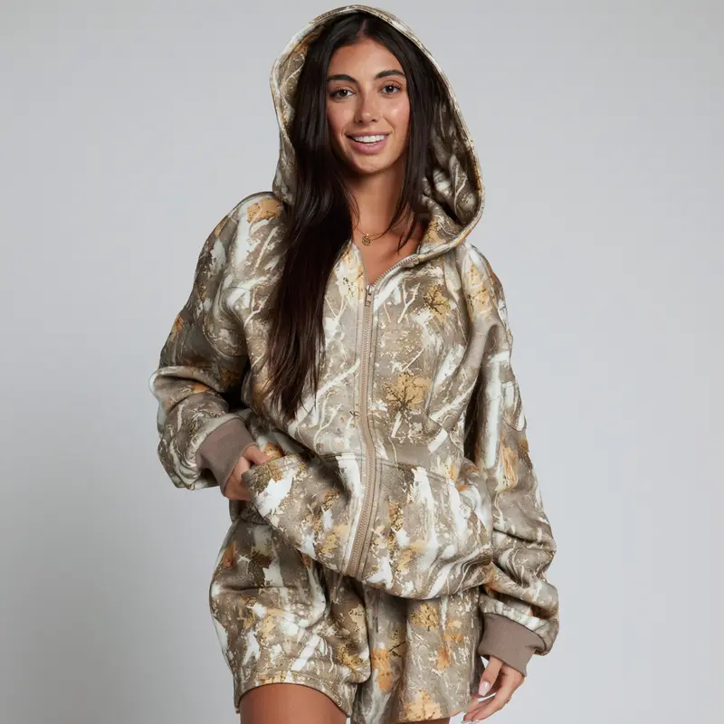 Camo Zip Hoodie Mega Full Zip Soft Fleece