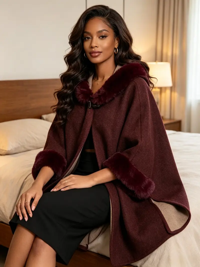 Women's Hooded Cape Coat, Fall Winter Fashion, Windproof Warm Outerwear, Casual Loose-Fit Design, Multiple Colors Available