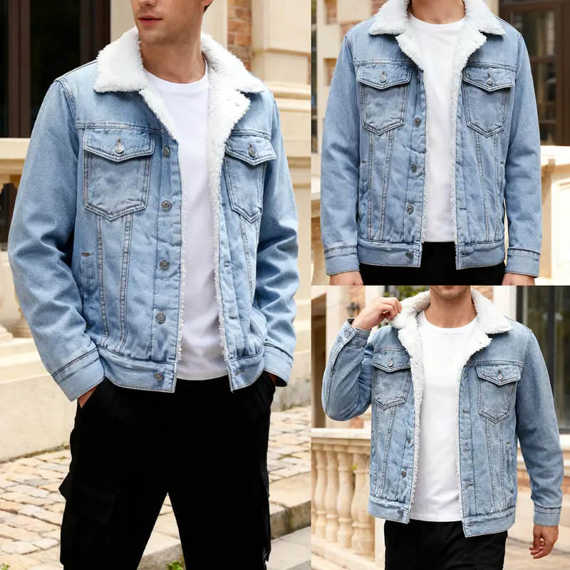 Sherpa Lined Denim Jacket Warm Casual Trucker Jacket