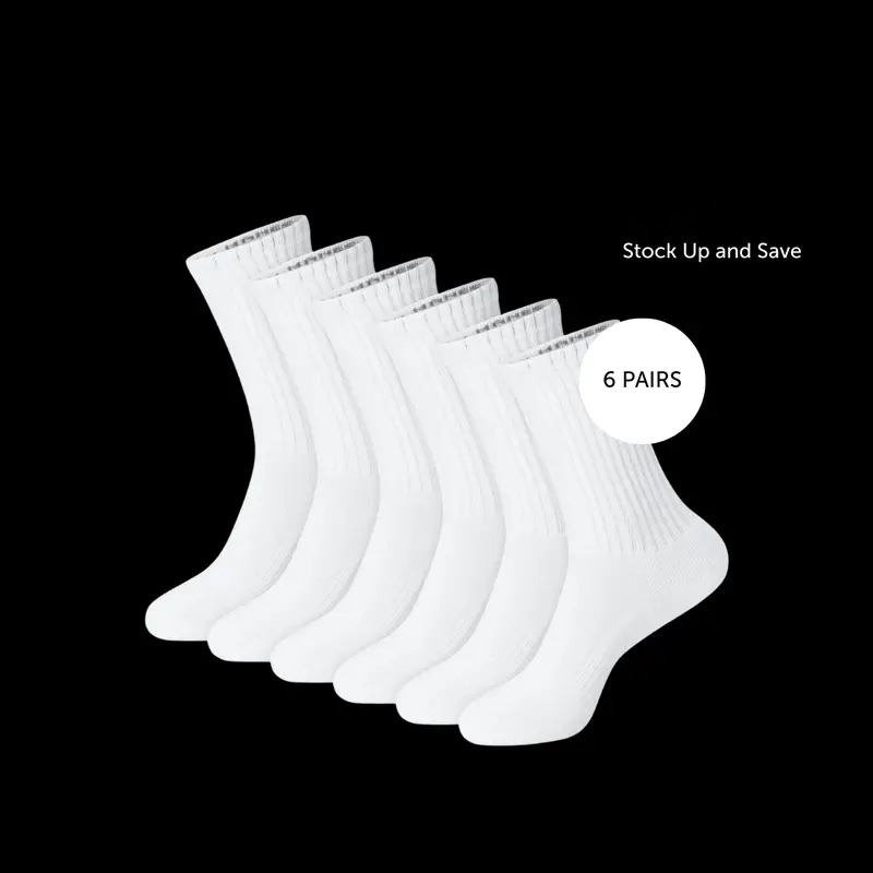 Hanes Crew Socks Black 6-Pack Unisex Cushioned