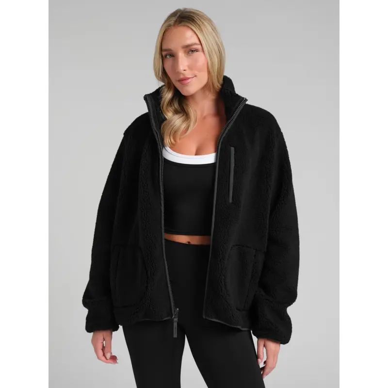 Teddy Full Zip Jacket| Plush High-Pile Jacket With Mock Neck & Full Zip