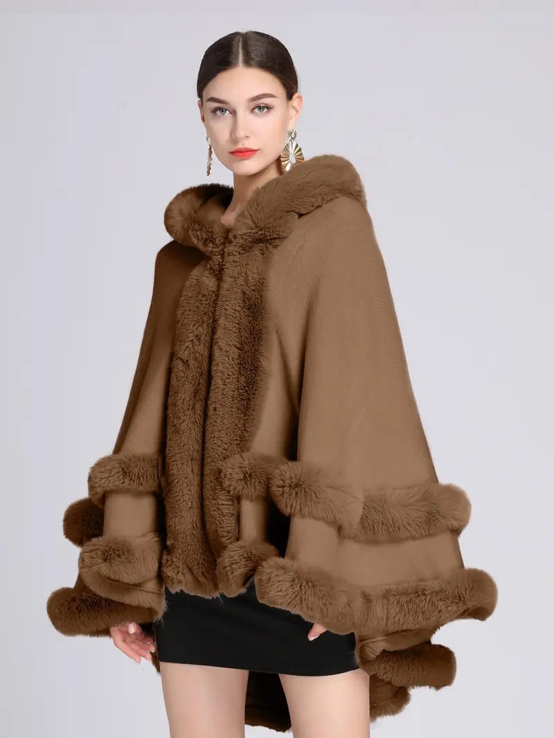 Soft plush texture faux fur hooded cape shawl ultra soft touch cloud-like feel skin-friendly cozy