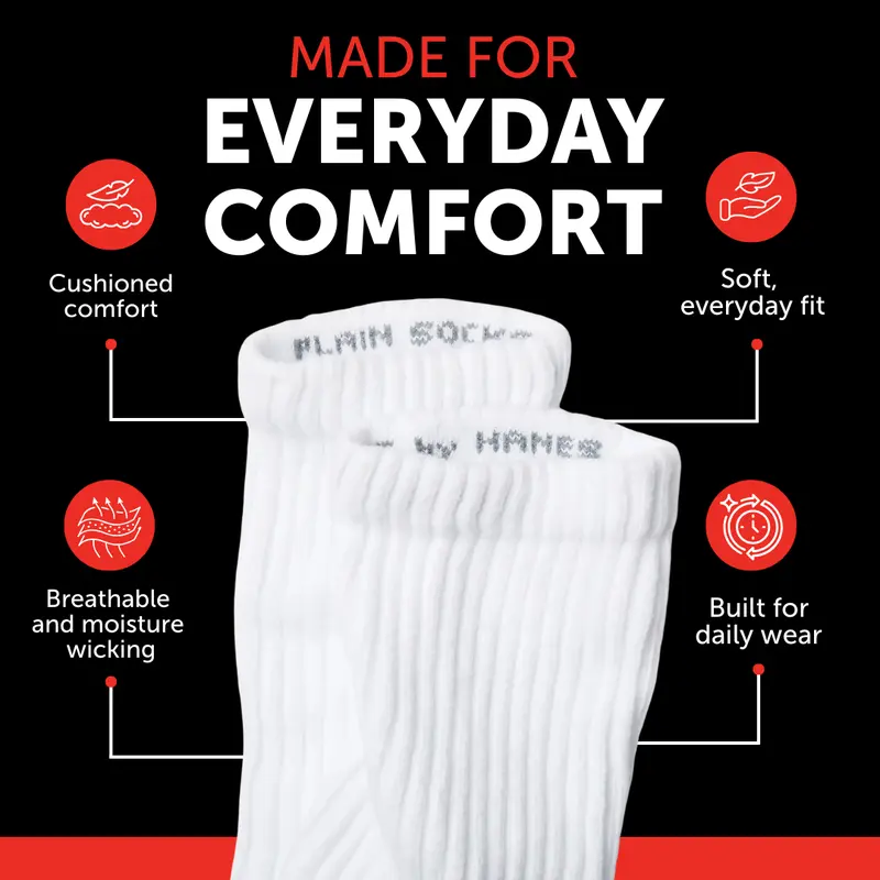 Hanes Crew Socks Black 6-Pack Unisex Cushioned