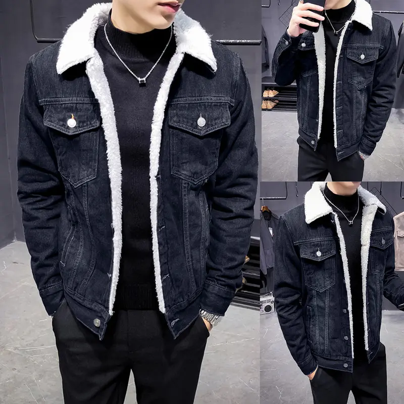 Sherpa Lined Denim Jacket Warm Casual Trucker Jacket