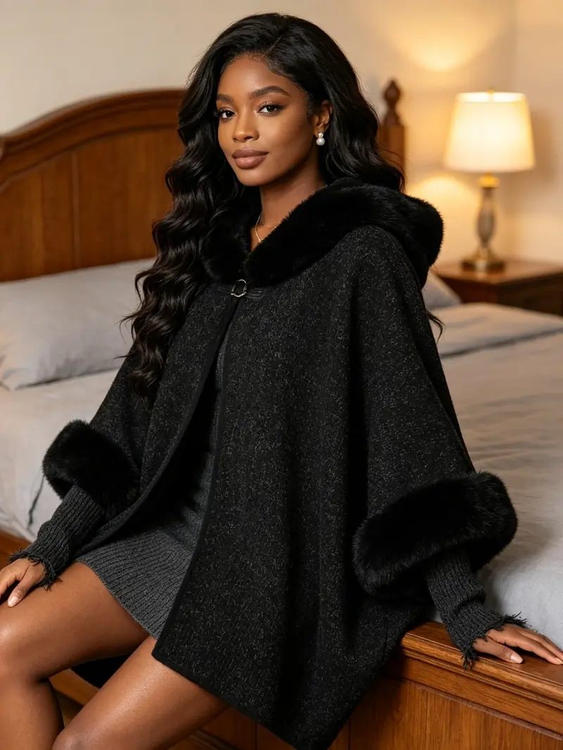 Women's Hooded Cape Coat, Fall Winter Fashion, Windproof Warm Outerwear, Casual Loose-Fit Design, Multiple Colors Available