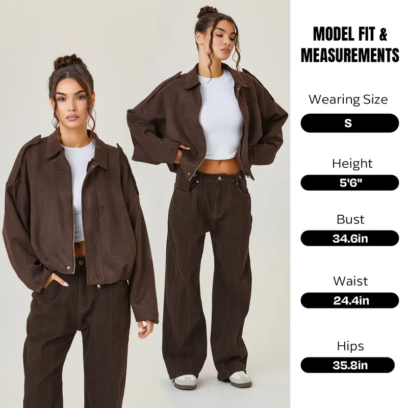 Katch Me Chic Women's Winter Vintage Collared Zipper Jacket - Oversized Outerwear for Ladies