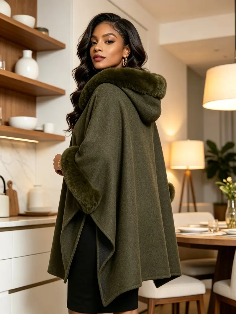 Women's Hooded Cape Coat, Fall Winter Fashion, Windproof Warm Outerwear, Casual Loose-Fit Design, Multiple Colors Available