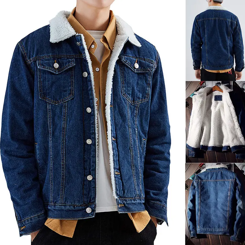 Sherpa Lined Denim Jacket Warm Casual Trucker Jacket