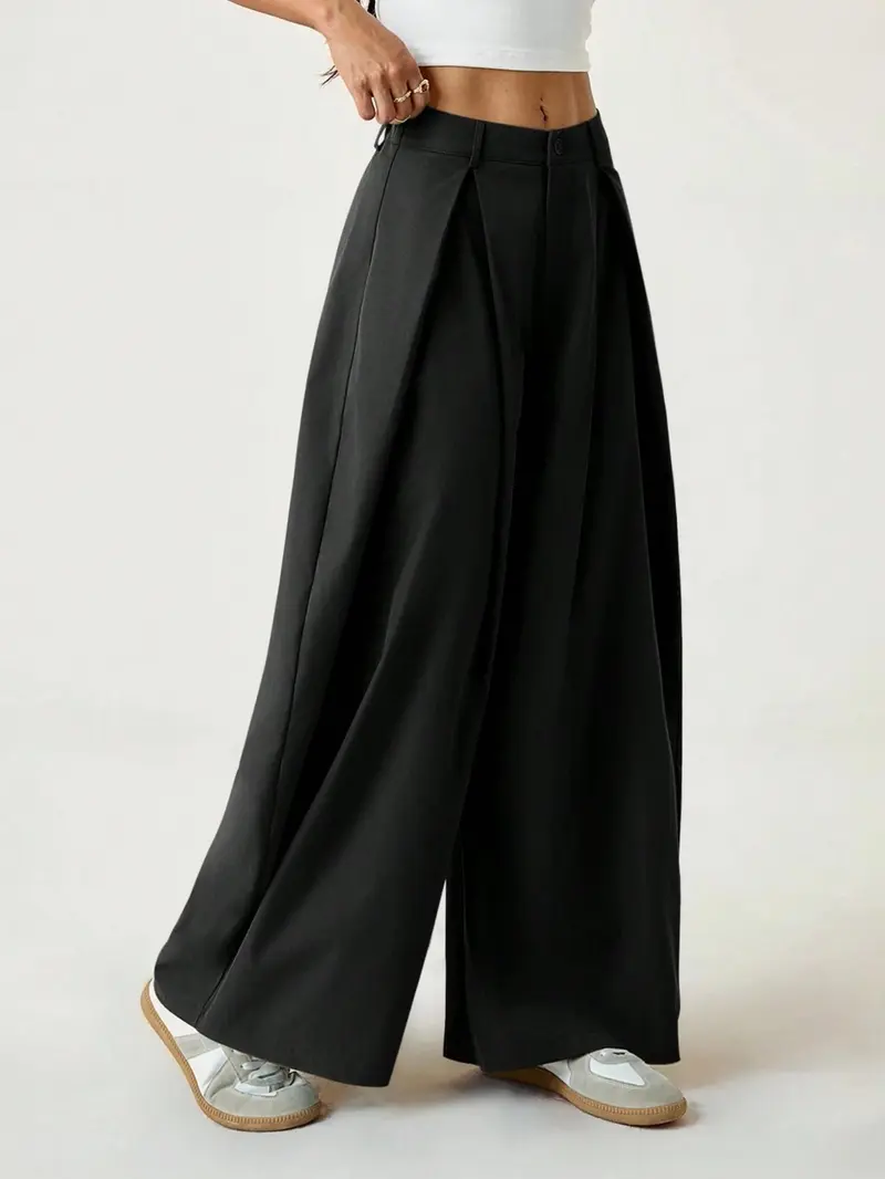 Women's Vintage Casual Street Style Loose Fit Baggy Pants, Elastic Waist Wide Leg Trousers, Retro Fashion Bottoms for Daily Wear