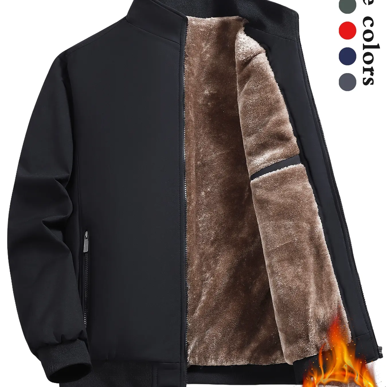 Men's Thick Thermal Lined Fleece Zip Up Jacket - Casual Short Outerwear