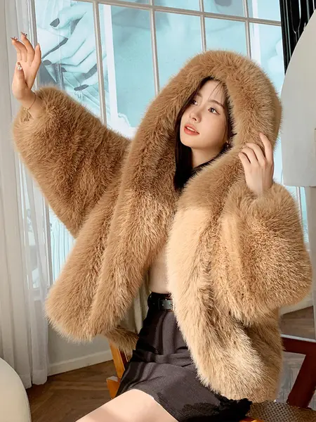 Solid color easy matching faux fur coat pair with different outfits daily wear casual fashion