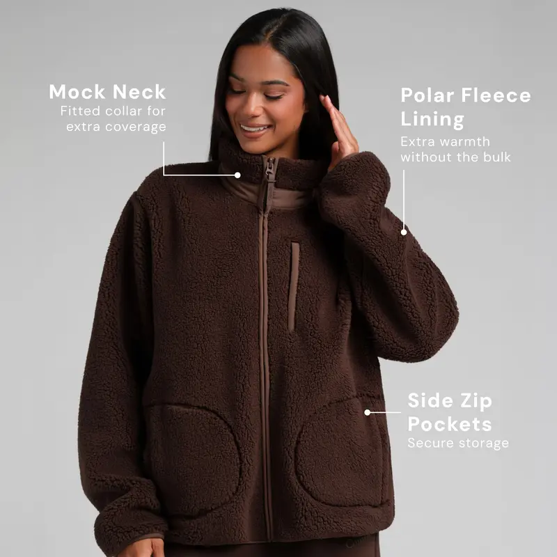 Teddy Full Zip Jacket| Plush High-Pile Jacket With Mock Neck & Full Zip