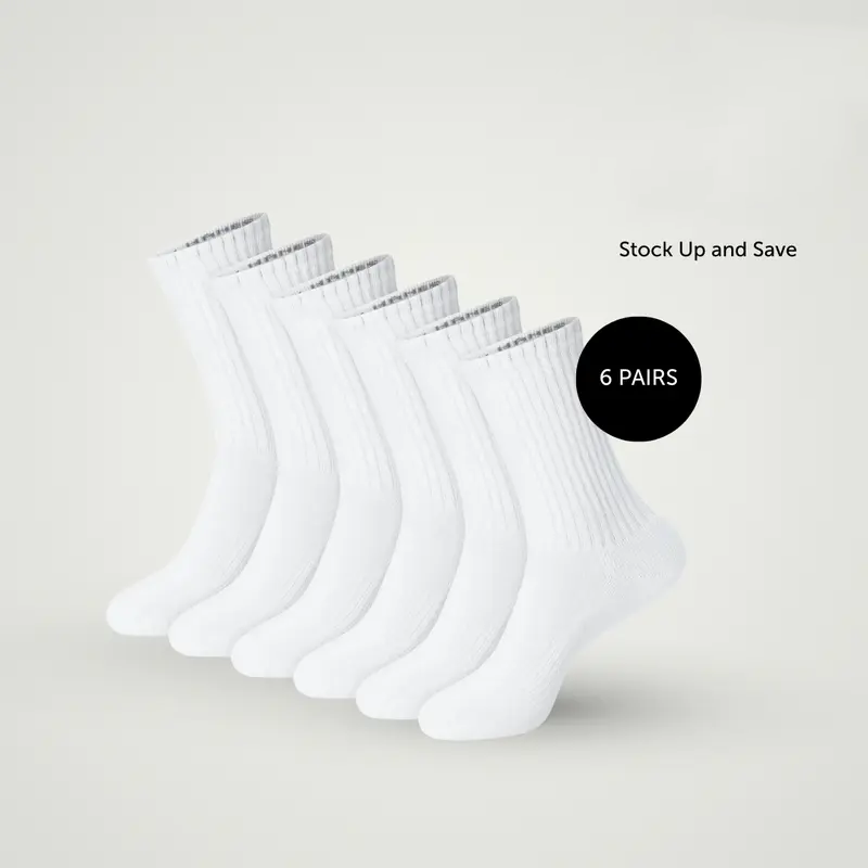 Hanes Crew Socks Black 6-Pack Unisex Cushioned
