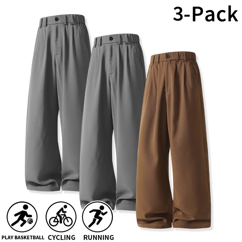 3‑Pack Men’s Pleated Wide‑Leg Pants