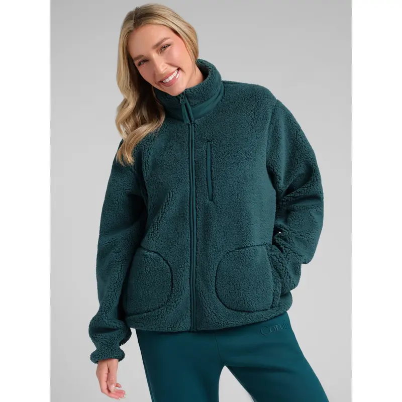 Teddy Full Zip Jacket| Plush High-Pile Jacket With Mock Neck & Full Zip