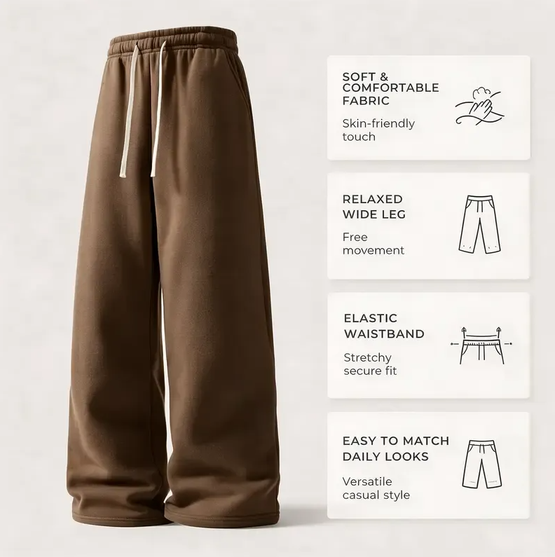 Four core advantages of wide leg sweatpants soft skin friendly fabric loose wide leg stretch waistband versatile design