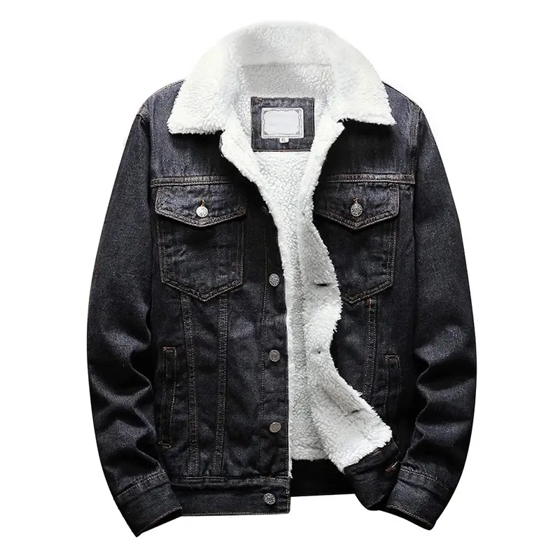 Sherpa Lined Denim Jacket Warm Casual Trucker Jacket