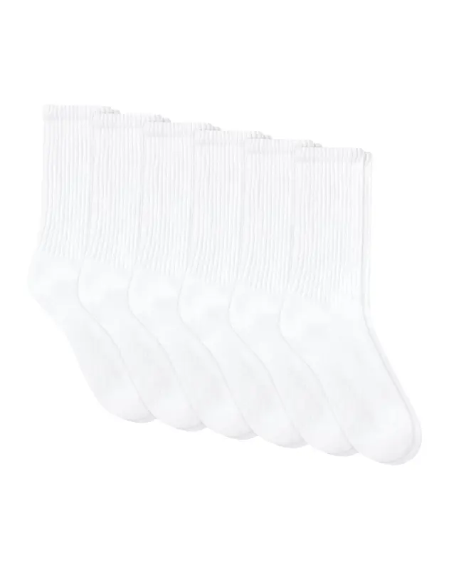 Hanes Crew Socks Black 6-Pack Unisex Cushioned