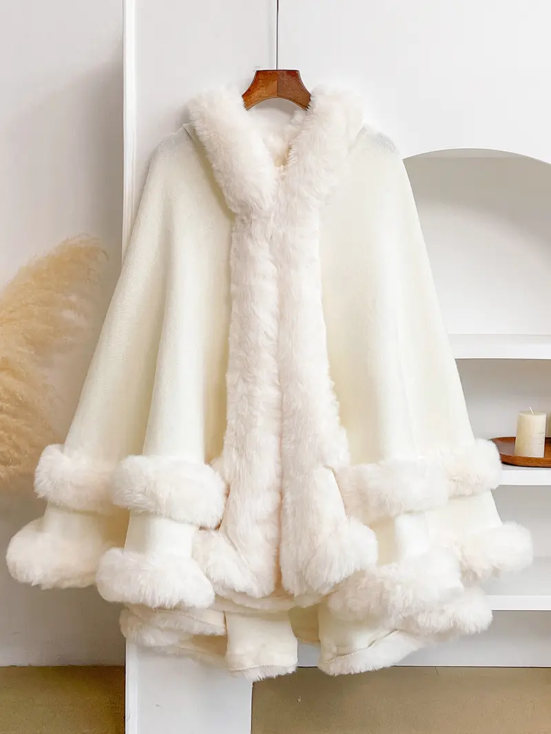 Luxury faux fur hooded cape shawl soft warm shawl for air-conditioned rooms daily wear at home and parties