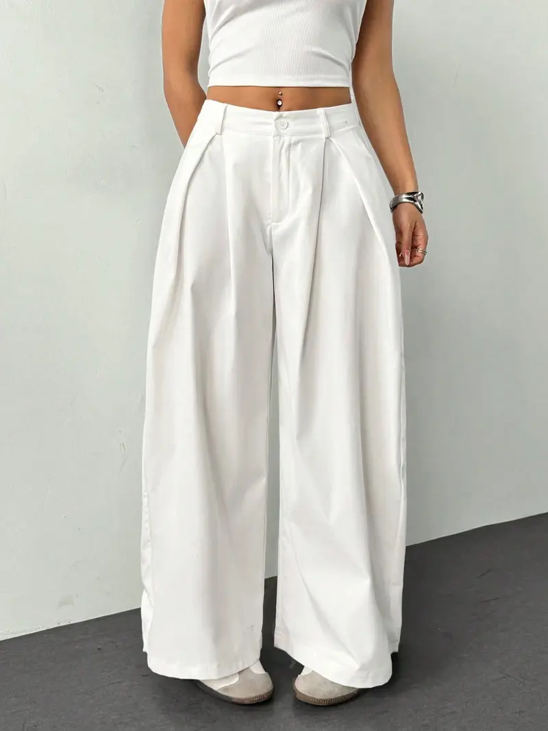 Women's Vintage Casual Street Style Loose Fit Baggy Pants, Elastic Waist Wide Leg Trousers, Retro Fashion Bottoms for Daily Wear
