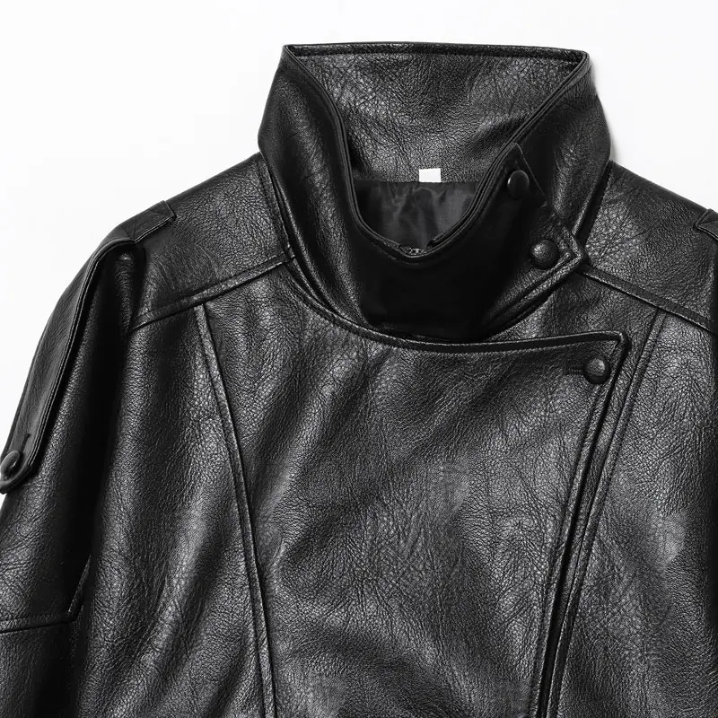 Women's Stand Collar Faux Leather Jacket, Streetwear Casual Style Outerwear Long Sleeve Coats for Spring & Fall, Waterproof & Windproof Clothes for Daily Wear, Oversized Jacket, Casual Fashionable Outerwear, Casual Collared Outerwear