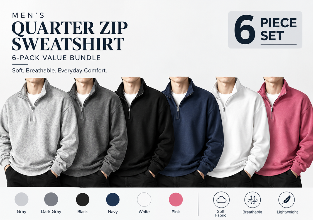 Men's Quarter-Zip Sweatshirts 3-Pack