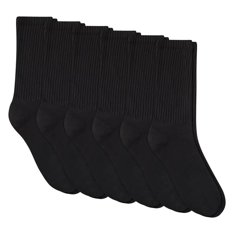 Hanes Crew Socks Black 6-Pack Unisex Cushioned