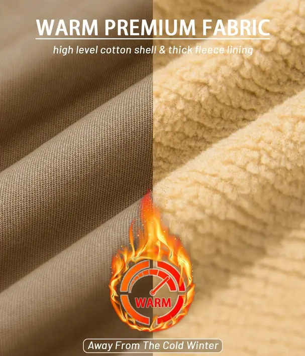 Premium dual fabric sturdy cotton shell fluffy lining great thermal performance against cold winter