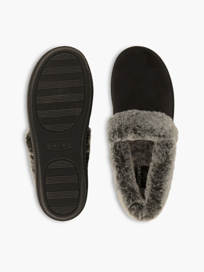 Skechers COZY CAMPFIRE Plüsch-Hausschuh – Schwarz