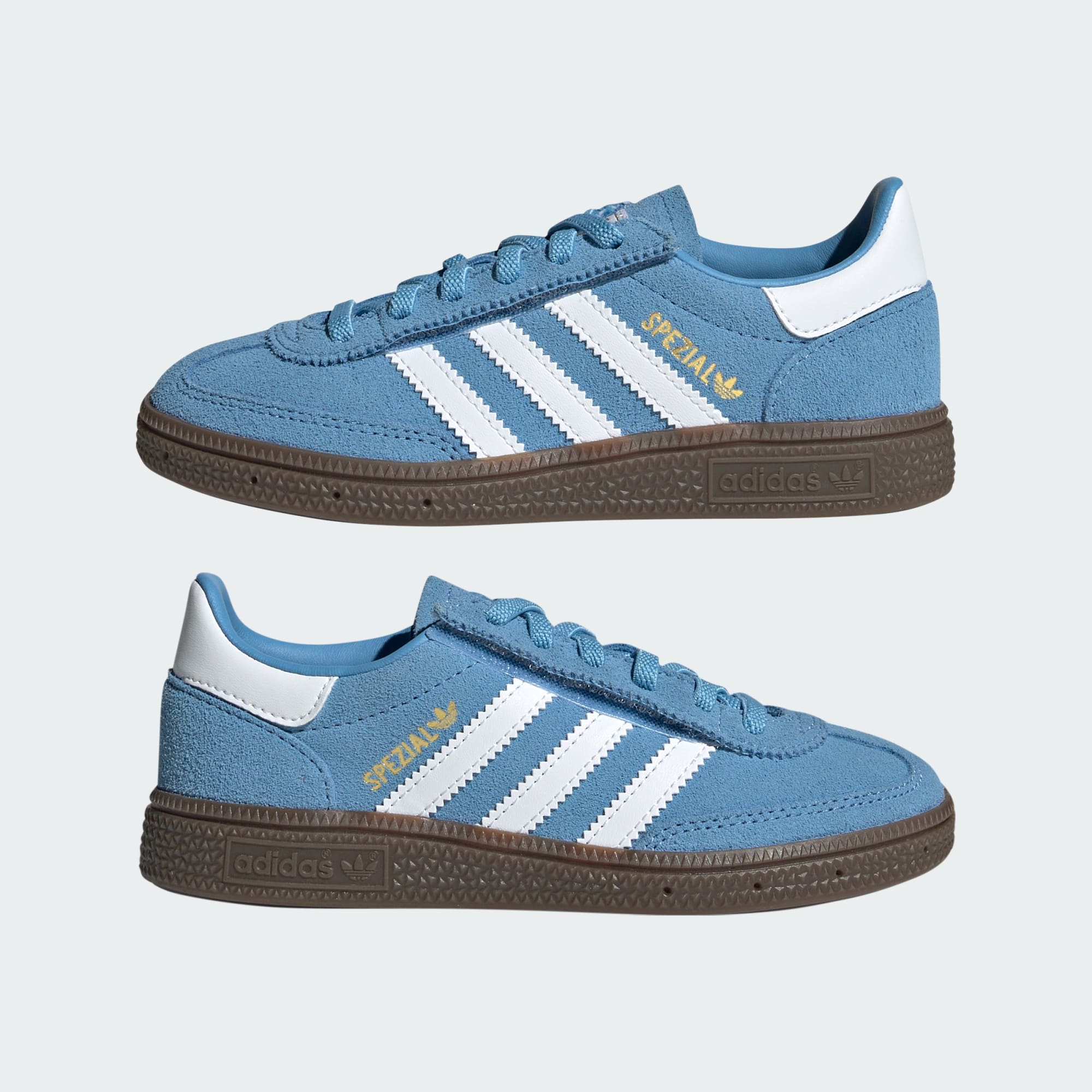 Handball Spezial Kids Schuh, Komfortverschluss, elastische Schnürsenkel – Light Blue / Cloud White / Gum – JQ6381