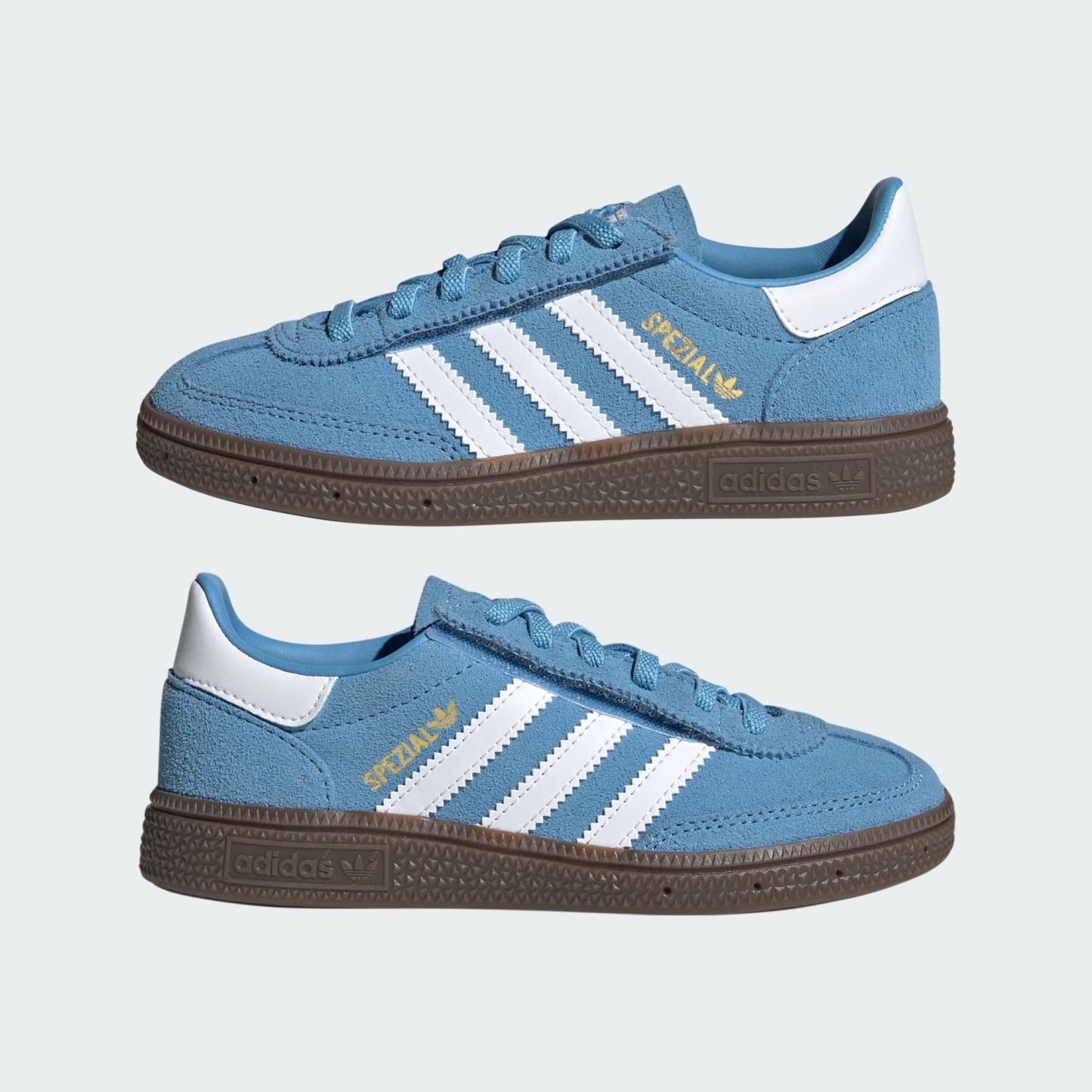Handball Spezial Kids Schuh, Komfortverschluss, elastische Schnürsenkel – Light Blue / Cloud White / Gum – JQ6381