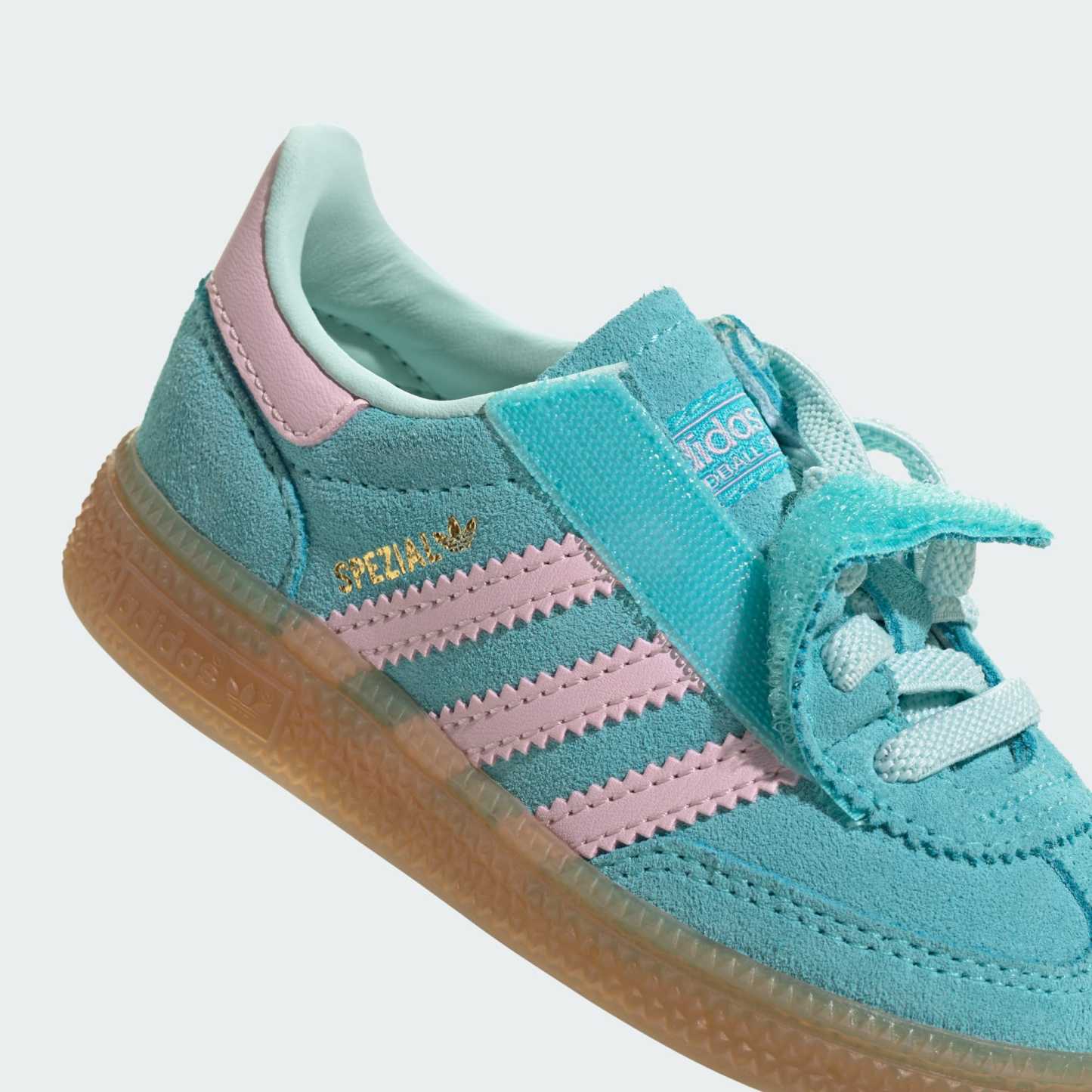 Handball Spezial Comfort Closure Elastic Lace Kids Schuh – Pulse Aqua / Clear Pink / Gum – JQ1991