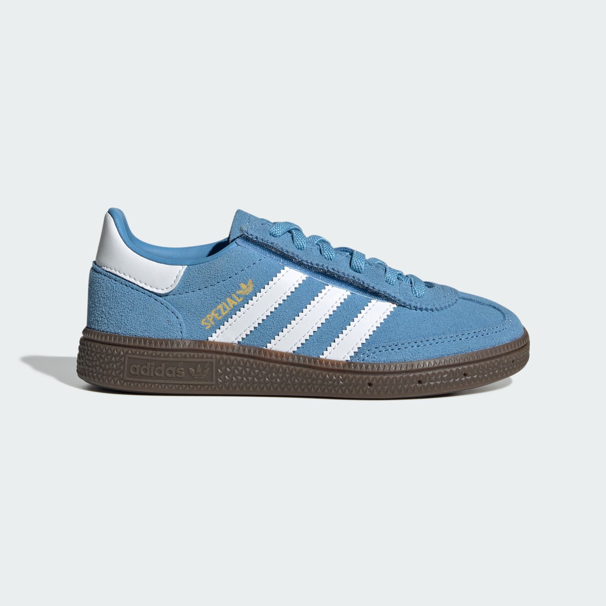 Handball Spezial Kids Schuh, Komfortverschluss, elastische Schnürsenkel – Light Blue / Cloud White / Gum – JQ6381